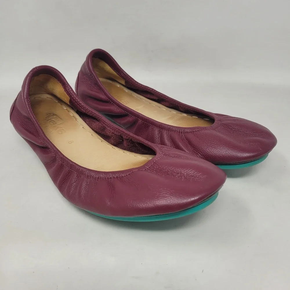 Tieks Ballet Flats 8 LOT Of 2 Burgundy Grey Leather Foldable Slip On Comfort